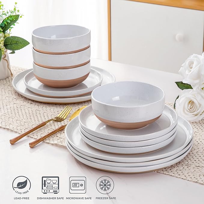 AmorArc Dinnerware Sets for 6, 18 Pieces Ceramic Plates and Bowls Set