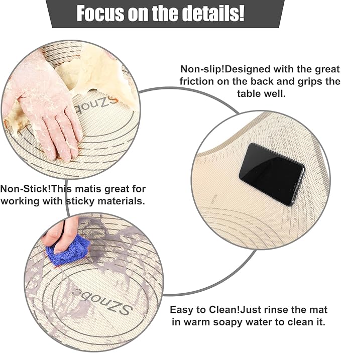 Silicone Pastry Mat 36X24 inch Baking mat Perfect for Dough, Pastry, Pie Crust, Fondant, Cookies, Bread, Pasta/Pizza,Pastry Board, Kitchen Counter Mat