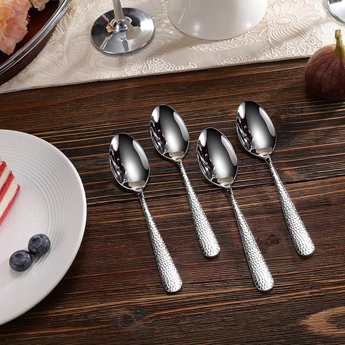 KEAWELL Premium Louise Hammered 4-Piece Teaspoon Set (6.4" Teaspoons)