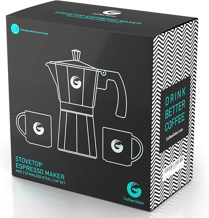 Coffee Gator Moka Pot Aluminum - 6 Cup, 12oz Stovetop Espresso Maker