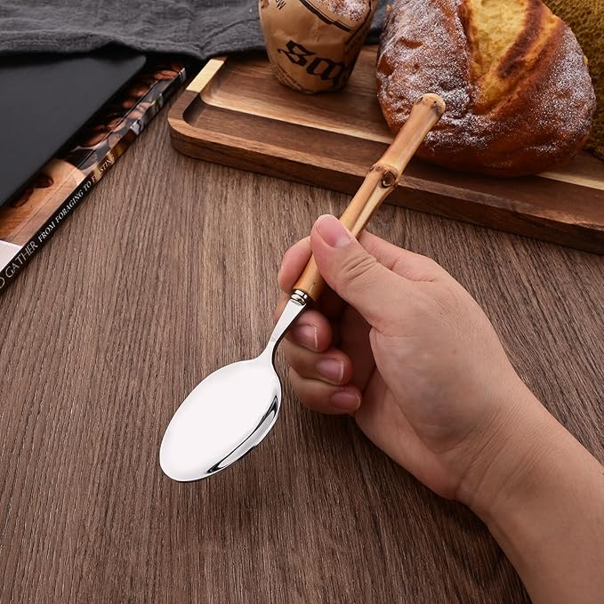Uniturcky 30PCS Silverware Set for 6, Bamboo Handle Flatware Set, Stainless Steel Cutlery Set for Home Restaurant and Party, Bamboo Forks Spoons and Knives Set, Polished Tableware