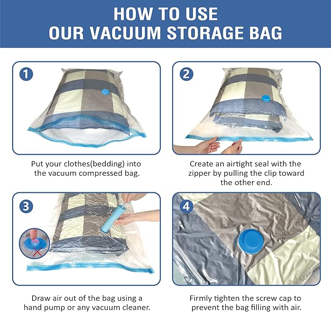 Cozy Essential Vacuum Storage Bags, Compression Space Saver Bags for Clothes, Comforters, Blankets, Pillow, Bedding, Sealer Clothing Storage,8 Jumbo