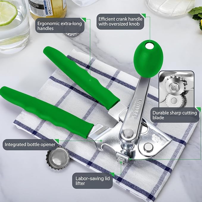 UHIYEE Commercial Can Opener Heavy Duty, Hand Crank for Large Cans, Green