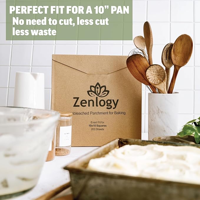 Zenlogy 10x10 Parchment Paper Squares, 200 Sheets, Unbleached, Pre-Cut