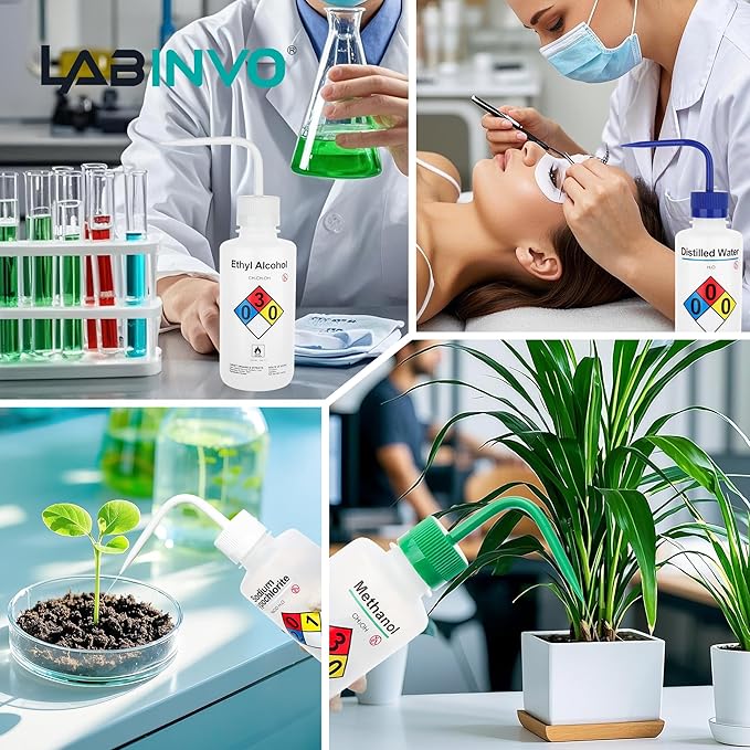 LABINVO Ethyl Alcohol Wash Bottles, 1PC of Vol.500ml (17oz), Narrow Mouth, Self-Venting Safety Wash Bottles, LDPE Material,IN-WBE501