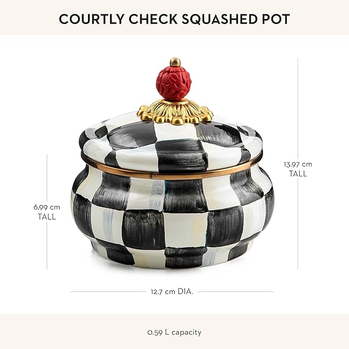 MACKENZIE-CHILDS Enamel Squashed Pot, Black-and-White Courtly Check