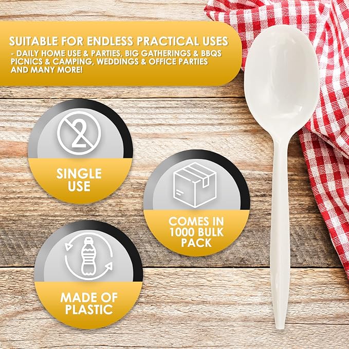 PAMI Medium Weight Disposable Plastic Soup Spoons,White,Bulk Pack,1000 Ct