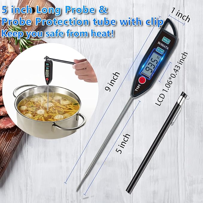 BOMATA 2 Pack Waterproof IPX7 Meat Thermometer, Food Thermometer