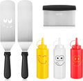 New Star Foodservice Stainless Steel BBQ/Griddle Tool Set, 6-Piece Set Includes Spatulas, Dough Scraper with Measurements, & Squeeze Bottle Set