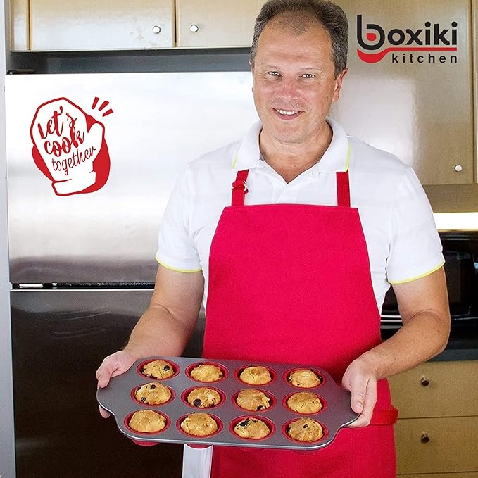 Boxiki Kitchen Non-Stick 12 Cup Silicone Muffin Pan with Steel Frame - BPA Free, Non-Toxic, Anti-Warp, Durable & Easy to Pop Silicone Muffin Tin - Perfect Cupcake Pan