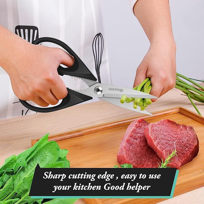 iBayam All Purpose Kitchen Shears with Protective Sheath, Black, 8.7 inch