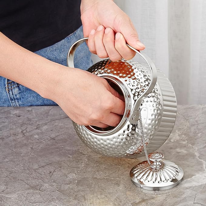 SANQIAHOME Antique 1.8L (60 Oz) Stainless Steel Teapot with Infuser Silver