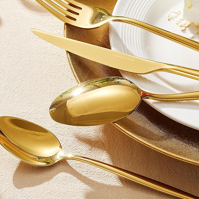 18/10 Silverware Set for 8, 40 Piece Gold Stainless Steel Flatware Cutlery