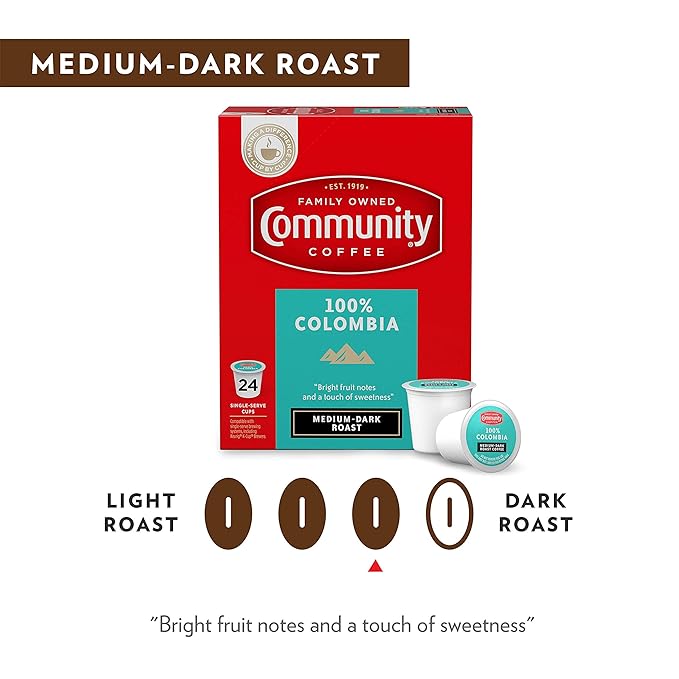 Community Coffee 100% Colombia 24 Count Coffee Pods, Medium Dark Roast, Compatible with Keurig 2.0 K-Cup Brewers 24 Count (Pack of 1)