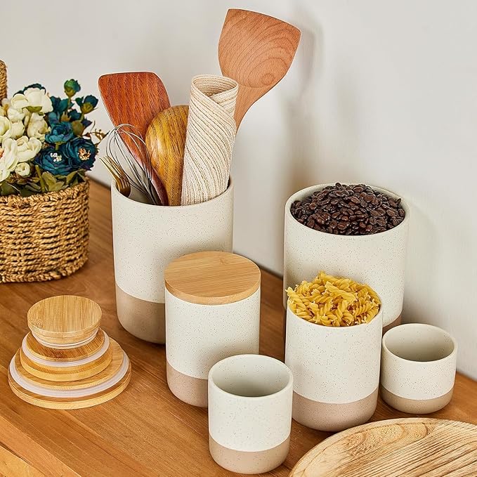 Kitchen Canister for Counter, Ceramic Food Storage Containers with Lids