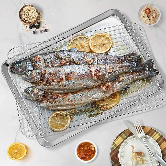 P&P CHEF 17.5 Inch Baking Sheet Pan and Cooking Rack - 2 Pieces