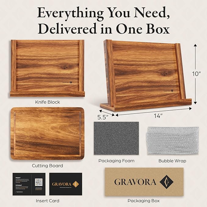 3 in 1 Magnetic Knife Block Stand, 14"x10" Cutting Board, Knife Sharpener - Wooden Magnetic Knife Holder - Acacia Display Holder Double Sided Storage Rack Magnets for Knives - No Assembly Required