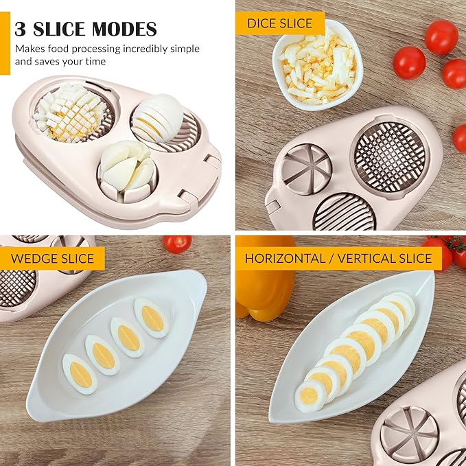 Egg Slicer for Hard Boiled Eggs - 3 Slice Modes Egg Cutter, Dicer, Chopper