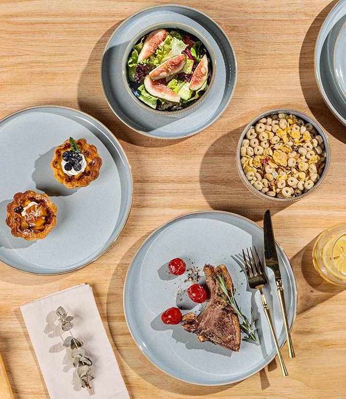 TheTerra Ceramic Dinnerware Sets for 8, 24 Pieces Plates and Bowls Set