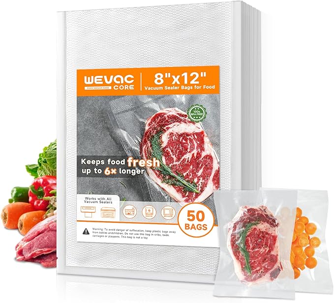Wevac Quart Vacuum Sealer Bags for Food,8″x 12″50 Count, BPA Free Vac Bag
