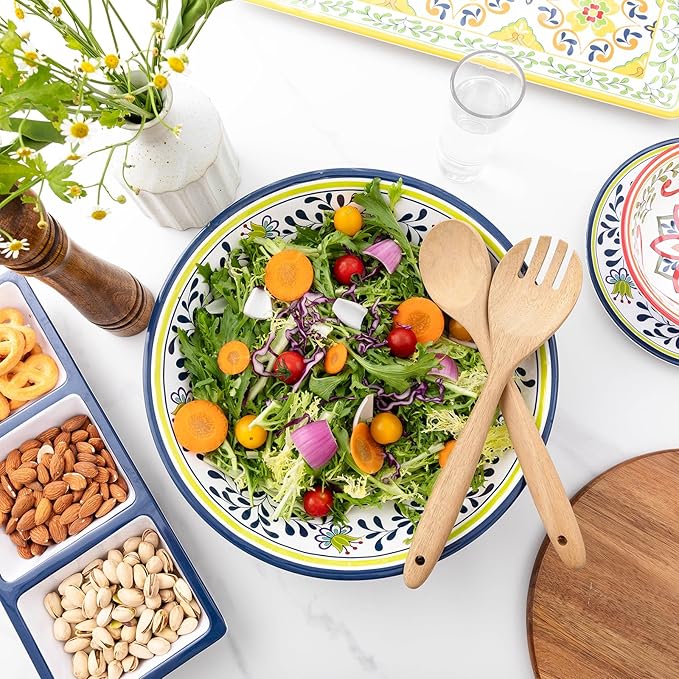 ZAROCRUS Talavera Melamine Large Serving Bowl, 13.75" x 2.75" Mixing, Pasta Serving Bowls set of 2,100% Melamine Soup Bowl Salad Bowl Fruit Bowls,Lightweight and Unbreakable…