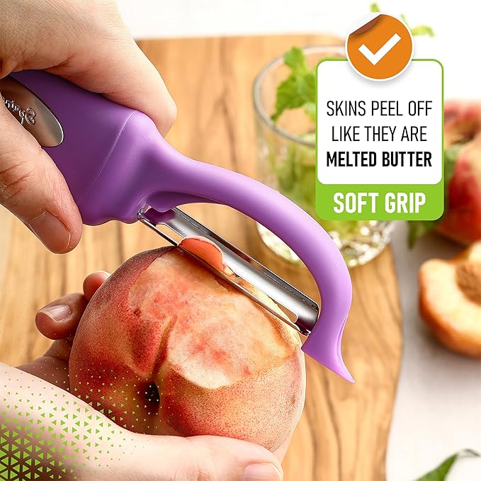 Spring Chef Swivel Vegetable Peeler for Kitchen w/Ergonomic Handle, Orchid