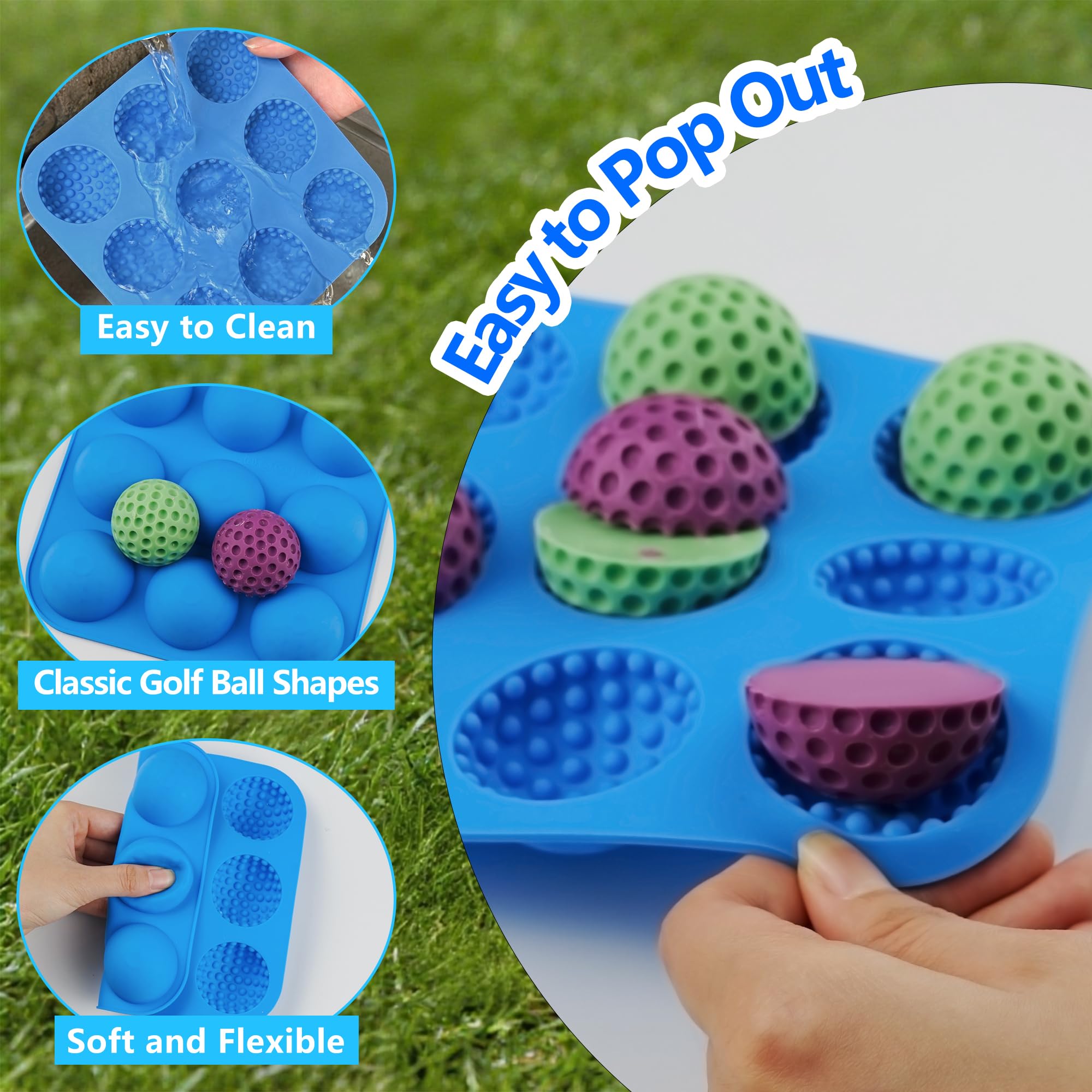 Sidosir Large Golf Ball Chocolate Silicone Molds for Cake Decorations,9-Cavity 3D Golf Ball for Ice, Hot Chocolate Bomb