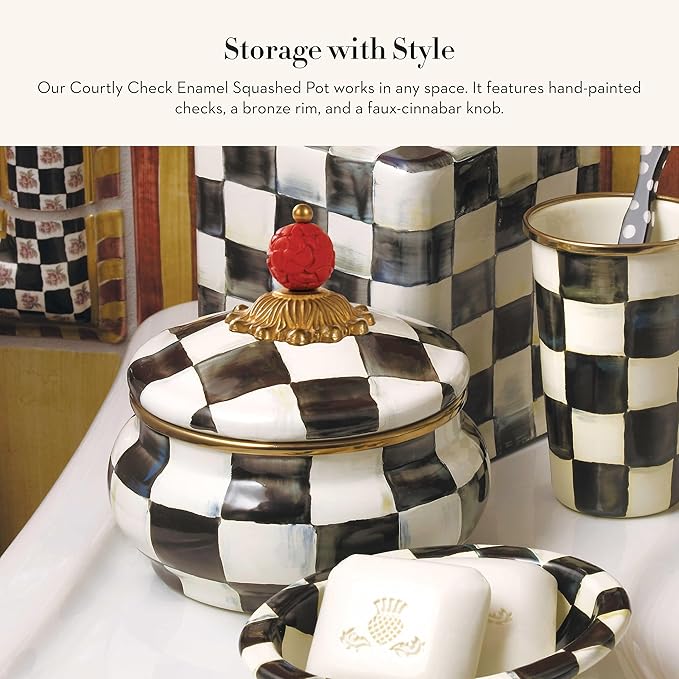 MACKENZIE-CHILDS Enamel Squashed Pot, Black-and-White Courtly Check