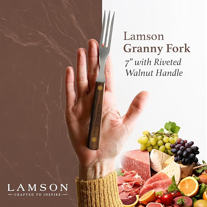 Lamson Pickle Fork, 3 Tine Stainless Cooking Fork, Walnut Handle, 7 In