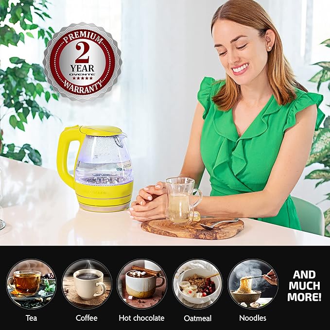 OVENTE 1.5L Glass Electric Kettle Water Boiler, Green KG83G