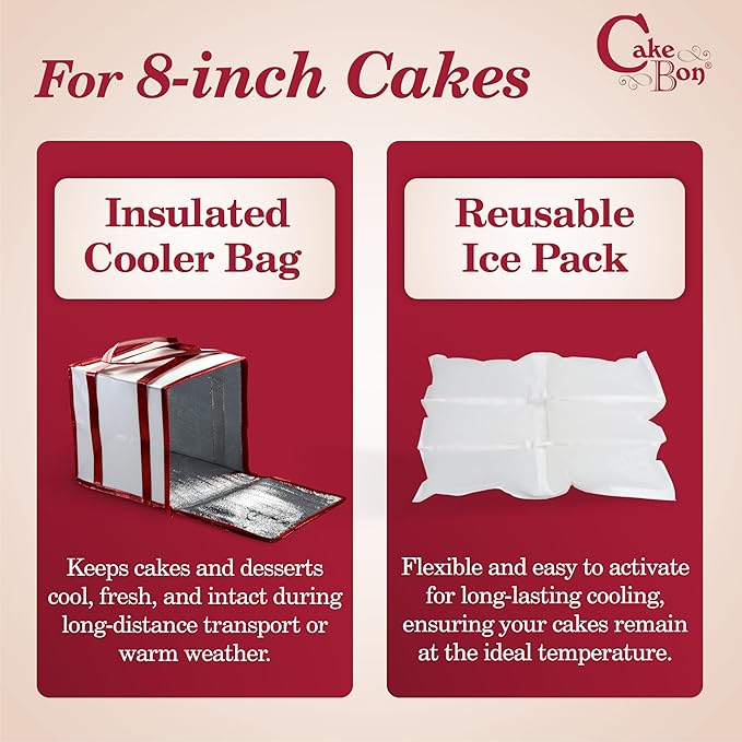 Cakebon 8" Insulated Cake Bag with Ice Pack Cooler Carrier 1Pack
