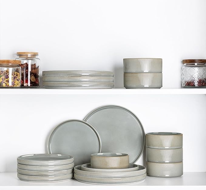 TheTerra Ceramic Dinnerware Set for 4, 12-Piece Plates and Bowls Set