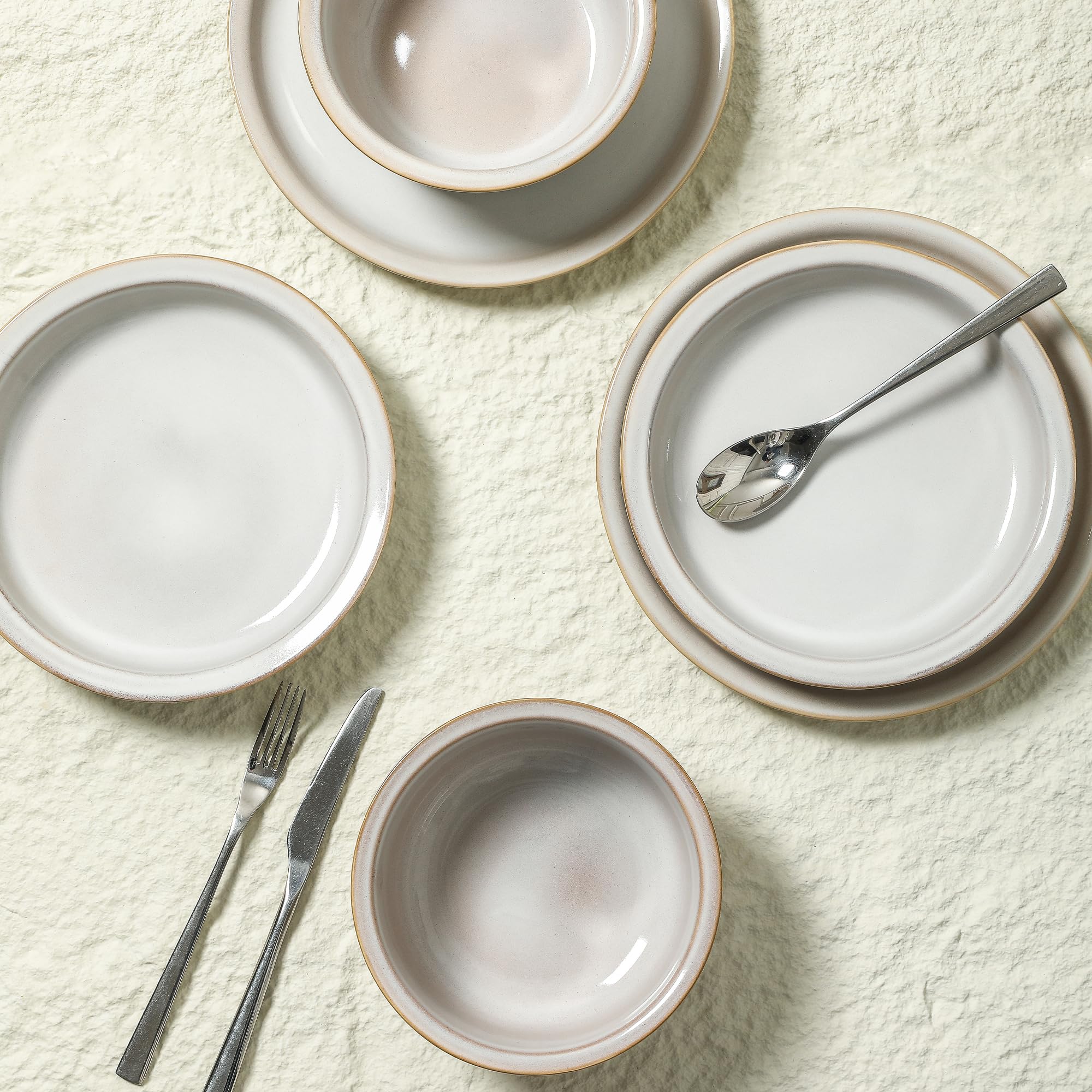 Stone Lain Slate 12-Piece Dinnerware Set Stoneware, Plates and Bowls Set, Dishwasher and Microwave Safe, Dish Set for 4, White