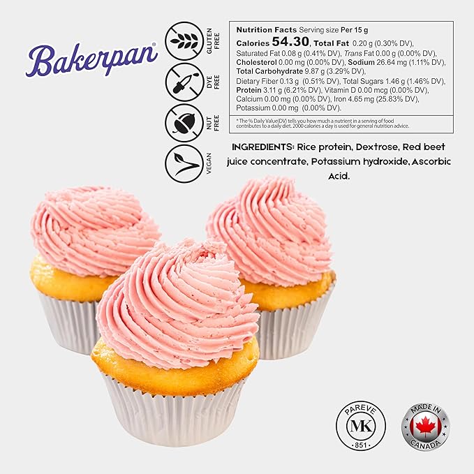 Bakerpan Fuchsia Pink Food Coloring Powder for Baking - 30g Oil Based, Artificial Dye-Free, Plant-Based, Kosher, Gluten-Free - For Buttercream, Chocolate, Candy & Cakes