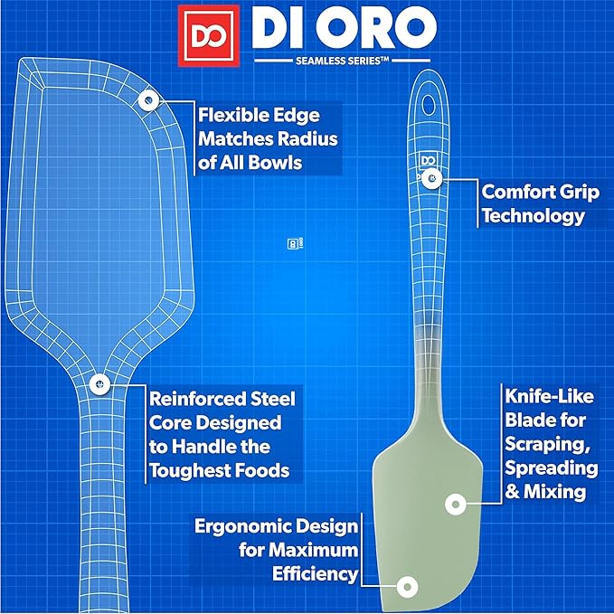 DI ORO Large Silicone Spatula - 600F Heat Resistant, Sage