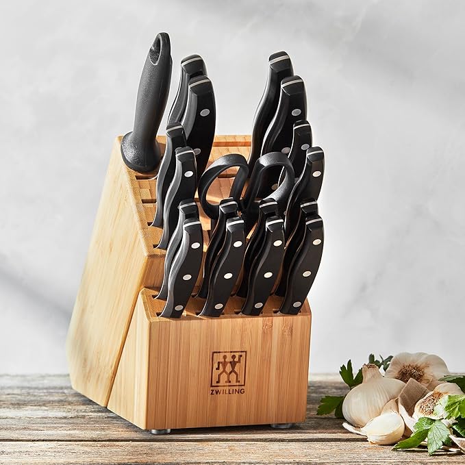 ZWILLING Twin Signature 19-pc Kitchen Knife Set with Block, Chef Knife, Professional Chef Knife Set, German Knife Set Light Brown