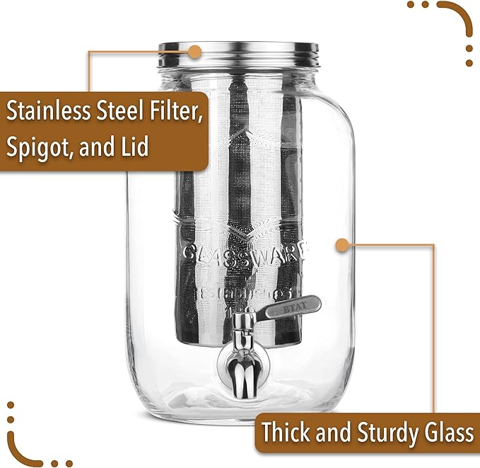 BTaT- 1 Gallon Cold Brew Coffee Maker, Thick Glass Pitcher