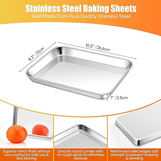 Homikit 2 Pack Small Stainless Steel Baking Sheet Set, Non Toxic