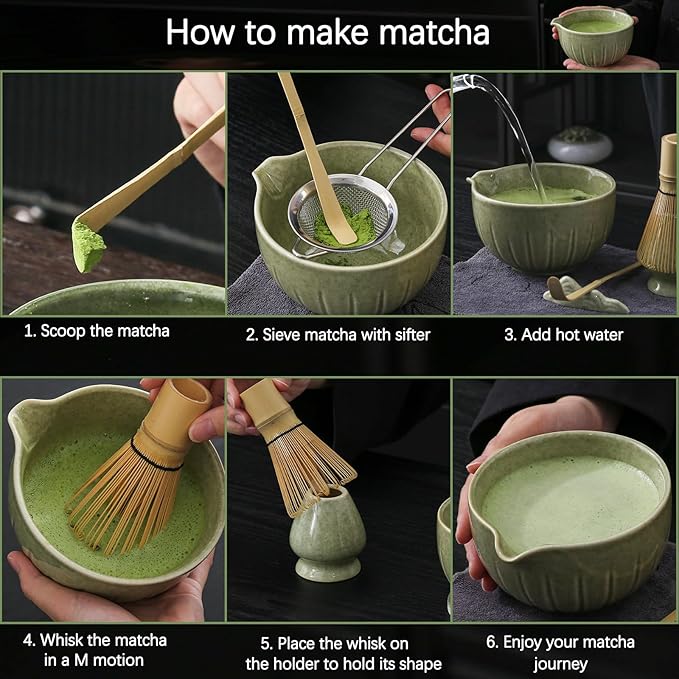 TANG PIN 10Pcs Matcha Whisk Set, 15 OZ Matcha Bowl Kit