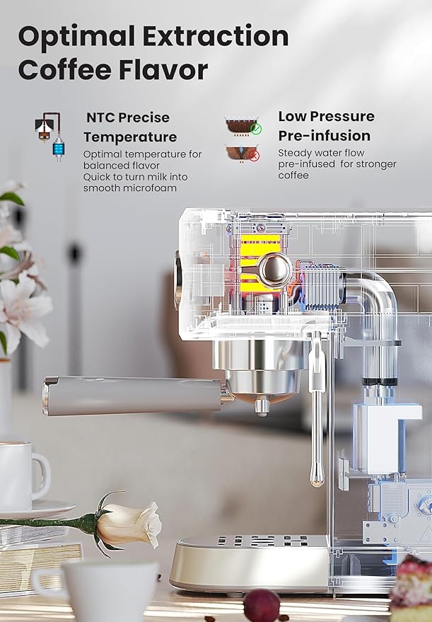 Gevi 20Bar Espresso Machine,Compact Coffee Maker with Adjustable Steam Wand