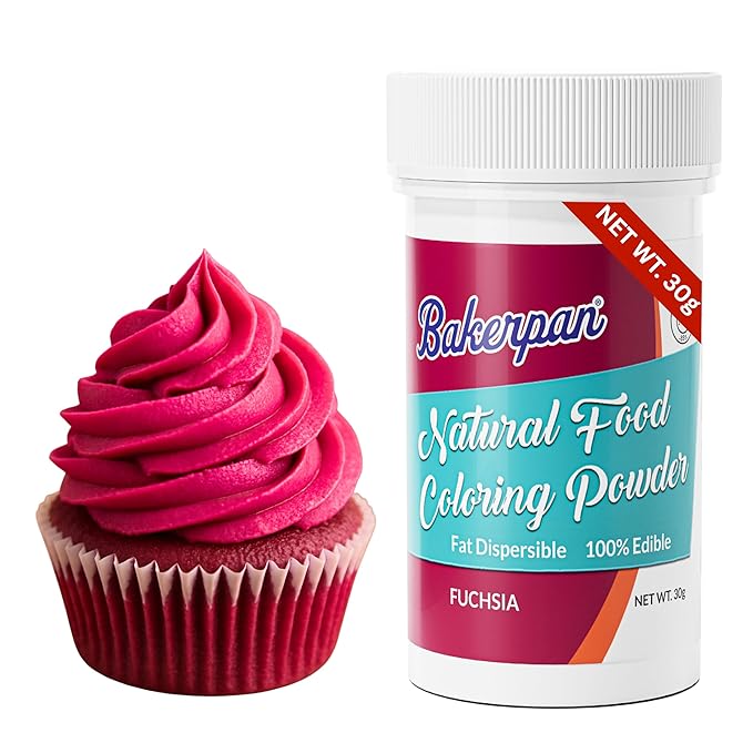 Bakerpan Fuchsia Pink Food Coloring Powder for Baking - 30g Oil Based, Artificial Dye-Free, Plant-Based, Kosher, Gluten-Free - For Buttercream, Chocolate, Candy & Cakes
