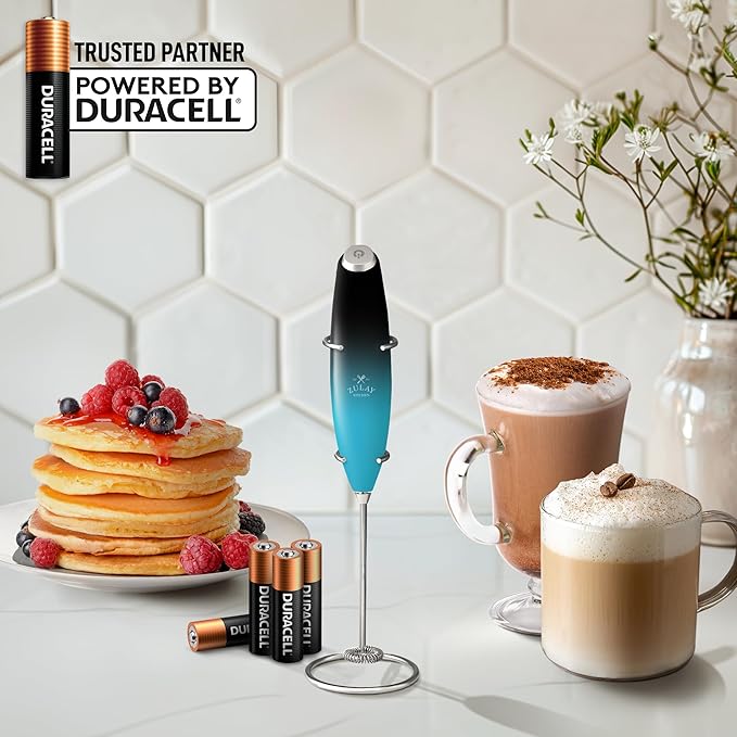Zulay Kitchen Powerful Milk Frother Wand With Duracell Batteries - Ultra Fast Handheld Drink Mixer - Electric Whisk Foam Maker for Coffee, Lattes, Cappuccino & Matcha - Z1 Motor - Marine