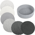 BUEDM 8 Inch Trivets for Hot Dishes, 6 Pcs Cotton Hot Pads with Basket