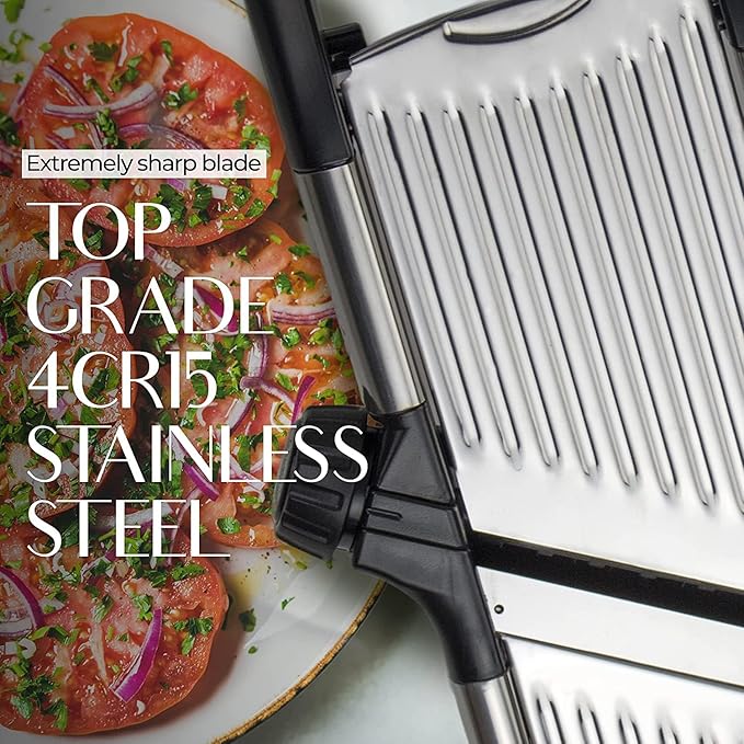 Gramercy Adjustable Mandoline Food Slicer, Mandoline Slicer for Kitchen, Mandolin, Potato, Tomato, Carrot, Vegetable, Fruit and Onion Cutter, Stainless Steel, INCLUDING Cut-Resistant Gloves, Black PRO