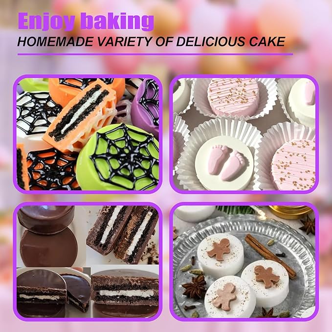 3 Pcs Round Chocolate Cookie Molds Set,12-Cavity Silicone Mold with 30 Clear Treat Boxes, Round Baking Mold for Candy, Mini Cake, Individually Wrapped Cakesicle Party Favor Packaging