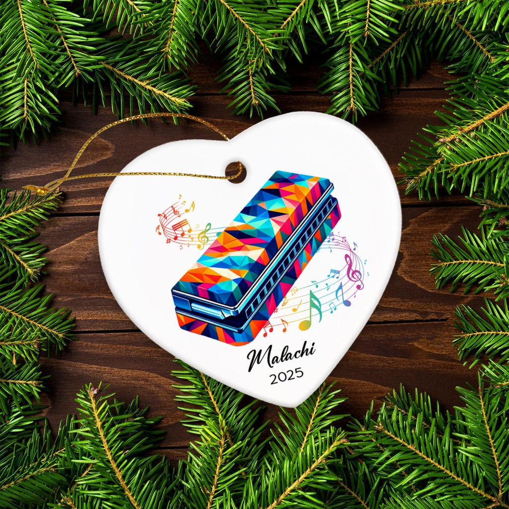 Harmonica Xmas Ceramic Ornaments 2026, Personalized Name & Year Harmonica Musical Ornament Gifts for Music Lovers, Instrumentalist Christmas Ceramic Ornaments Tree, Custom Musician Keepsake Ornament