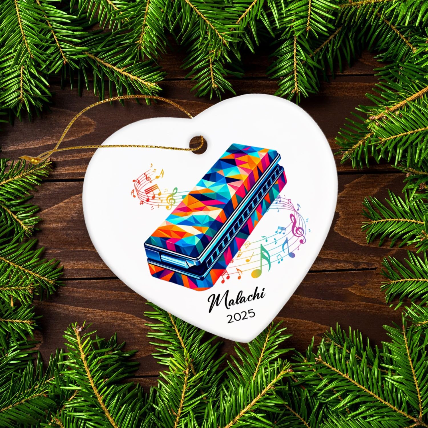Harmonica Xmas Ceramic Ornaments 2026, Personalized Name & Year Harmonica Musical Ornament Gifts for Music Lovers, Instrumentalist Christmas Ceramic Ornaments Tree, Custom Musician Keepsake Ornament