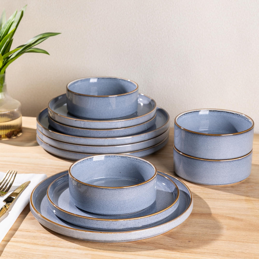GBHOME Dinnerware Sets for 4, 12 Pieces Ceramic Plates and Bowls Set