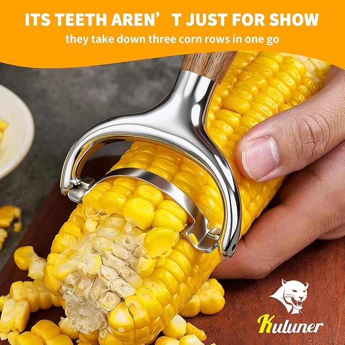 KULUNER Heavy Duty Corn Peeler & Stripper - Merbau Hardwood Handle, Extra Sharp 304 Steel Blade, Ergonomic Design for Arthritis, Seniors, Weak Hands (Merbau)