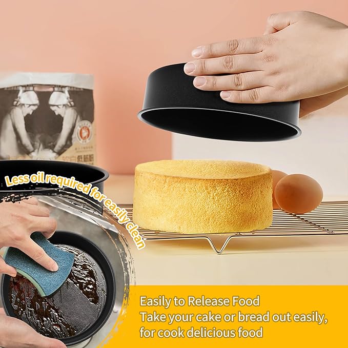 P&P CHEF 6 Inch Cake Pan Set of 3, Non-Stick Round Cake Pans